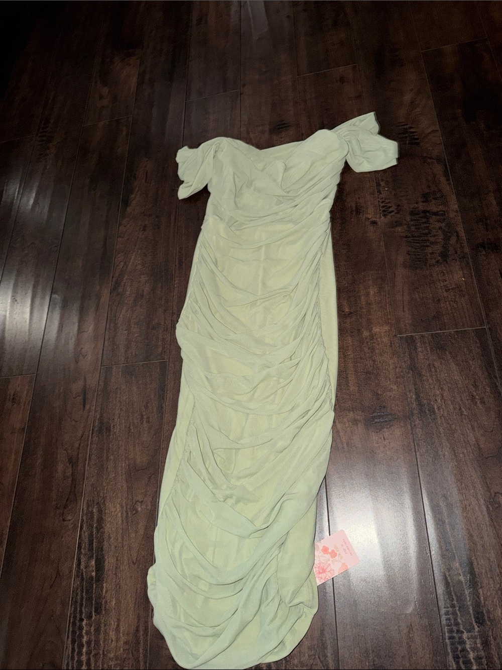SHEIN Sage Green Off-Shoulder Ruched Maxi Dress